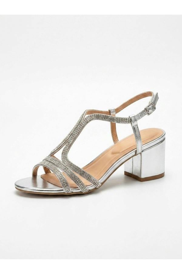 Edie Metallic T Strap Rhinestone Sandals | colour:SILVER