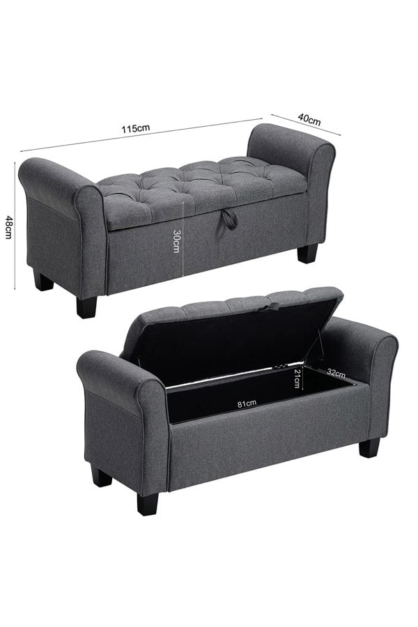 Living and Home Linen Splayed Armrest Storage Ottoman Bench Chaise