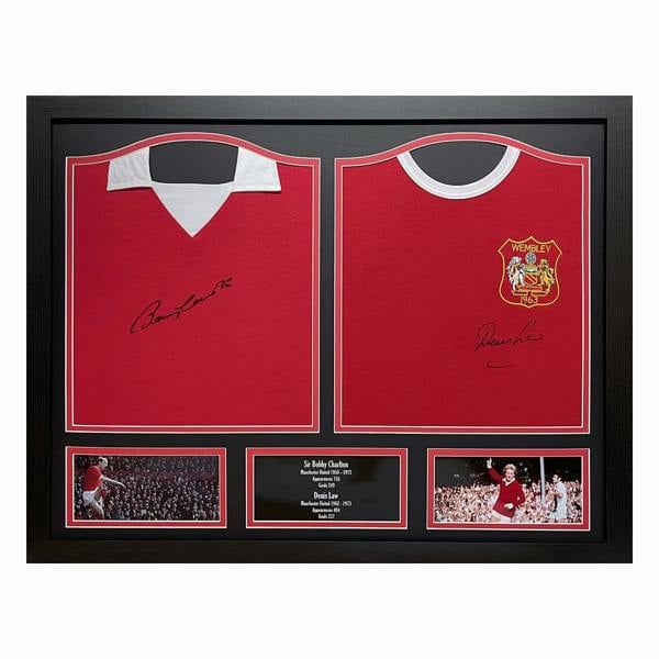 Unbranded Framed Bobby Charlton & Denis Law signed Manchester United double shirt display