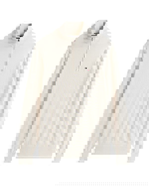 Tommy Hilfiger Essential Cotton 1/4 Zip Mock Mens Sweatshirt - Ivory Petal - CHO - Designer Mens Sweatshirts