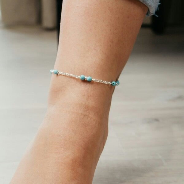 The Colourful Aura Turquoise Silver Beaded Sea Beach Surf Summer Anklet