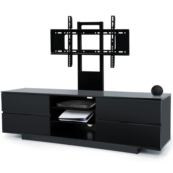 Homeology Avitus Gloss Black with 4-Black Drawers and 3-Shelves up to 65" LED/LCD/Plasma TV Stand with Mounting Arm