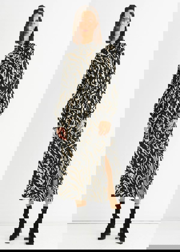 Gini London Black Animal High Neck Satin Midi Dress