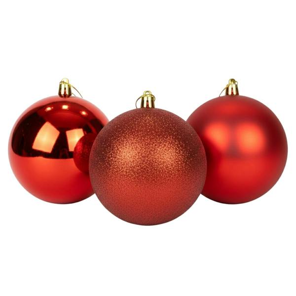 Shatchi 2cm Red Christmas Baubles Set of 3 with Glossy, Matte and Glitter Finishes
