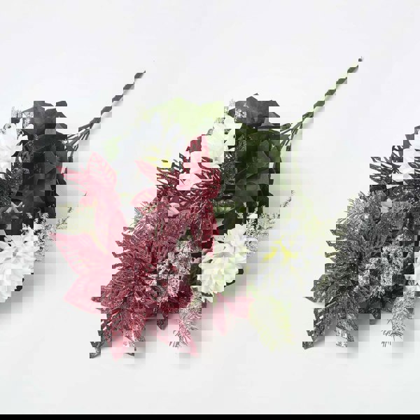 HOMESCAPES Set of 2 Artificial Red & White Glitter Poinsettia Bouquets