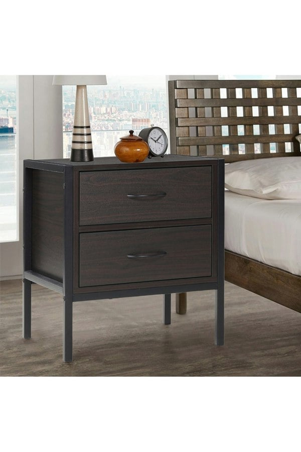 Living and Home 2 Drawers Retro Style Wooden Bedside Cabinet