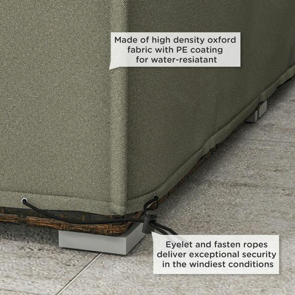 Grey oxford-style waterproof cover with PE coating and corner tie fastener ropes