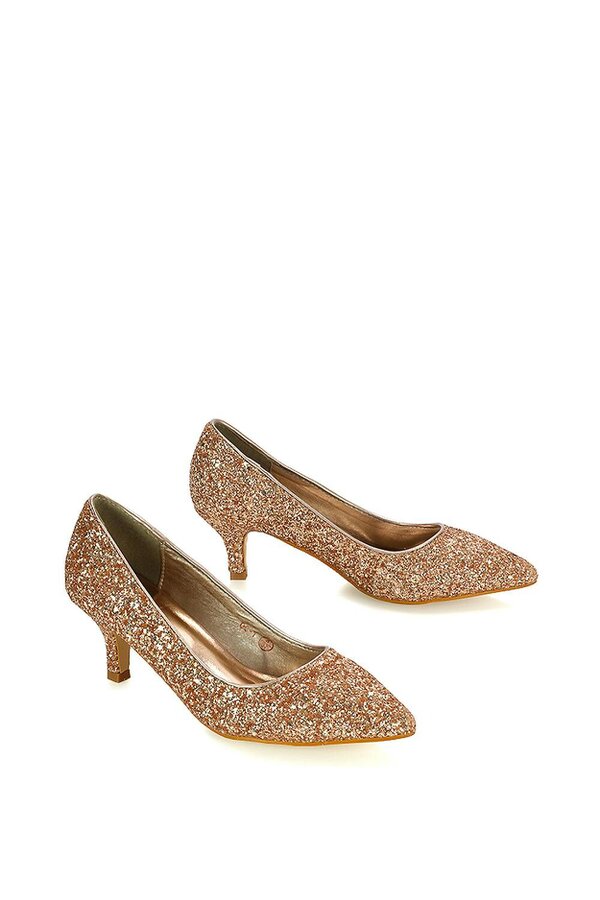 XY LONDON Pointed Toe Mid Stiletto Kitten Heel Court Shoes