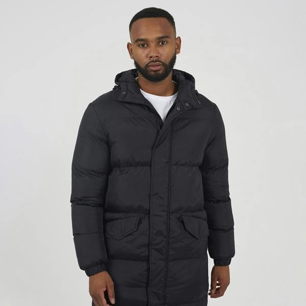 Brave Soul Black Long Length Hooded Padded Puffer Coat - Black Image 4