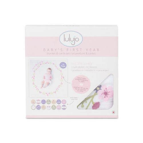 Lulujo - Baby's First Year Gift Set - Cotton Swaddle & Cards - Isn't She Lovely