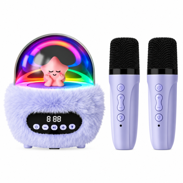 Obasyhig Cute Mini Speaker with Dual Wireless Mics - Purple