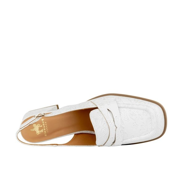 Embassy London Diana - Wedding White Women's 2.4 inch block heel sling backs in white floral emboss leather