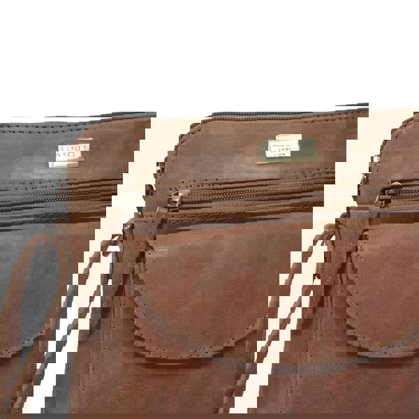 Assots London JEAN' Tan Distressed Real Leather Crossbody Bag