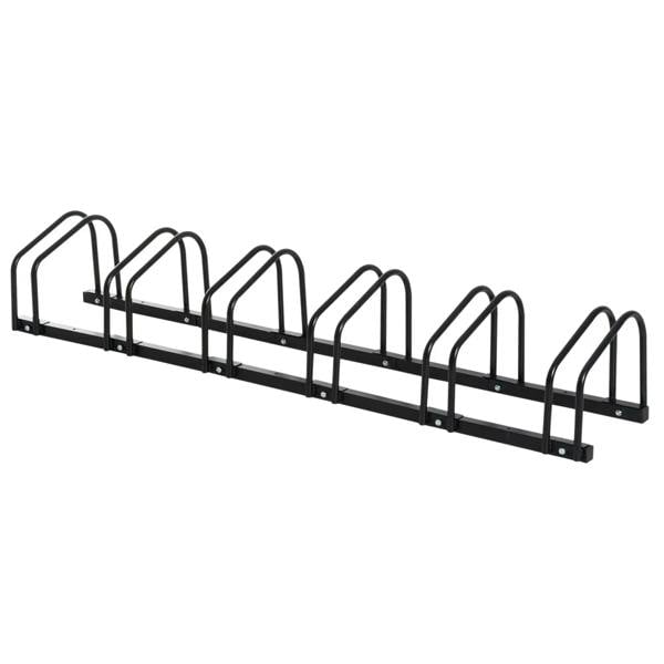 Black 6-bike bike parking rack with six U-shaped holders