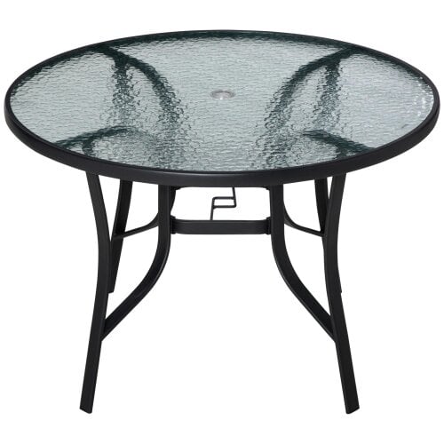 Wyld Haus Momi Steel And Glass Round Garden Dining Table With Parasol Hole