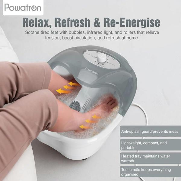 Powatron Foot Spa with Complete Pedicure Set - Electric Foot Bath Spa Massager Vibrating Massage Rollers Infrared Lights