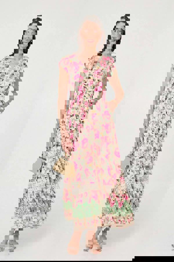 Pink | Floral Lace Trim Relaxed Maxi Dress