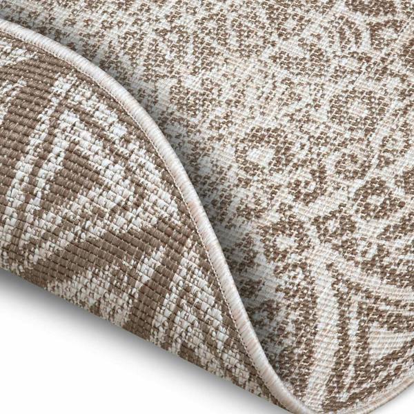 Round Lilja Vintage Brown Rug, reversible outdoor-indoor rug.