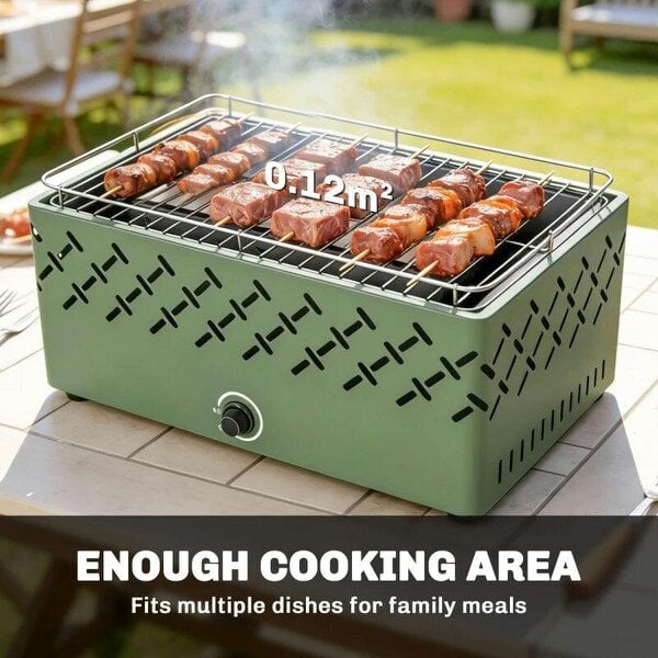 Bobobiy Portable Charcoal BBQ Grill, Battery Powered Barbecue Grill with Built-in Fan for Camping Picnic, Light Green