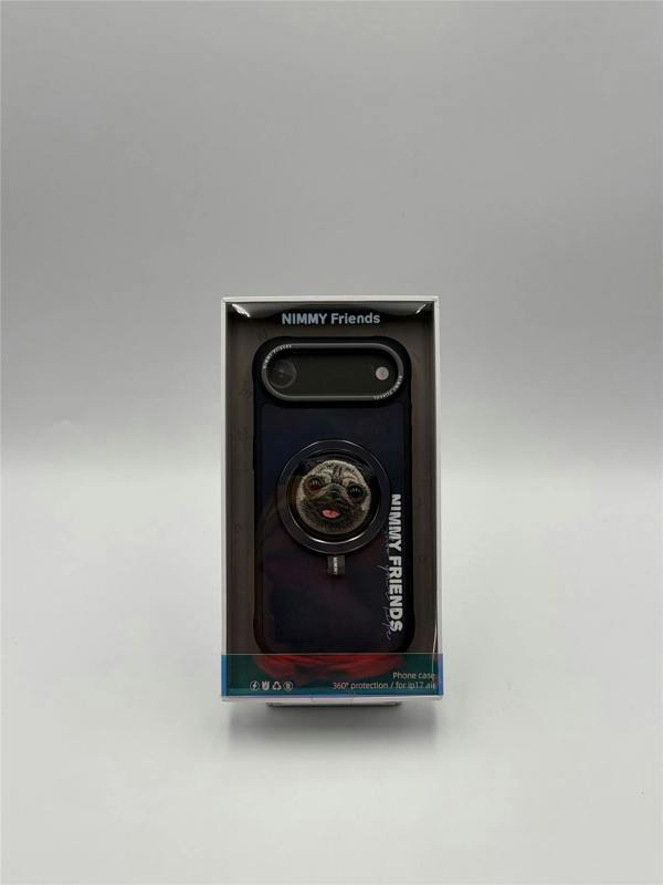Nimmy Friends Nimmy Big Eye Cute Pet Pug Dog Face Case with Detachable MagSafe Grip for iPhone 17 Air 6.5" Black Grey - N-XDY-CXZJZH-IP17-AIR-09-A