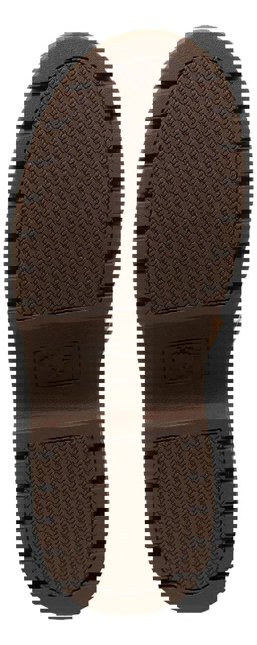 Rocket Dog Drea Womens Tall Knee High Full Zip Up Wedge Boots, view of the brown sturdy rubber sole with grip pattern and embedded logo.