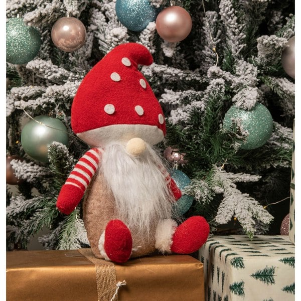 Samuel Alexander 28cm Red and White Sitting Christmas Gonk with Mushroom Hat