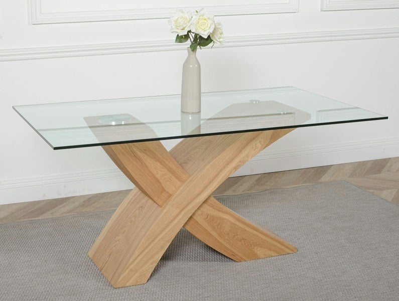 That's Furniture Valencia X Shape Glass Dining Table - 160cm Oak