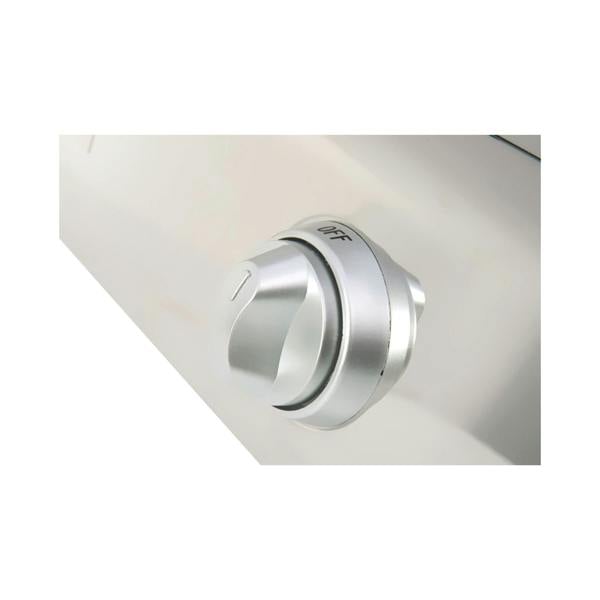 Close-up of a silver switch control knob for portable gas stoves