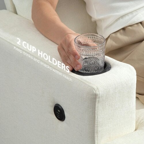 Wyld Haus Suvazi White 3 Seater Sofa With Integrated USB Ports And Cup Holders