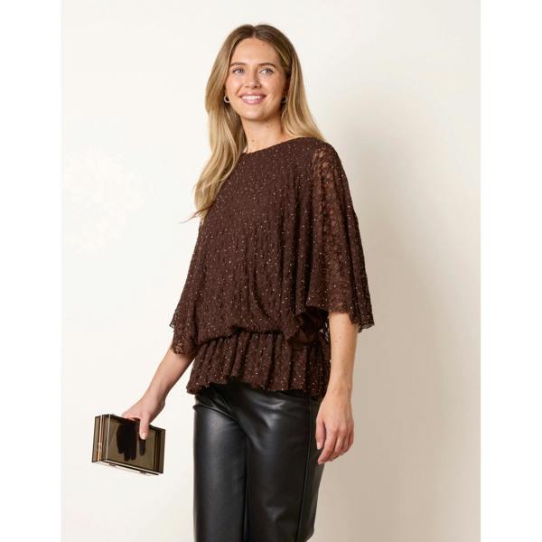 Blue Vanilla Lace Rhinestone Batwing Top