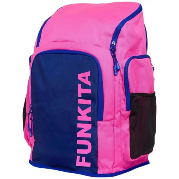 Funkita Tidal Blast Space Case backpack in pink and navy with blue accents