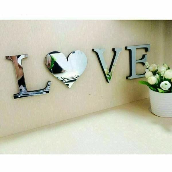 ATEK LOVE Mirror Wall Sticker Self-Adhesive Decorative Letter Tiles
