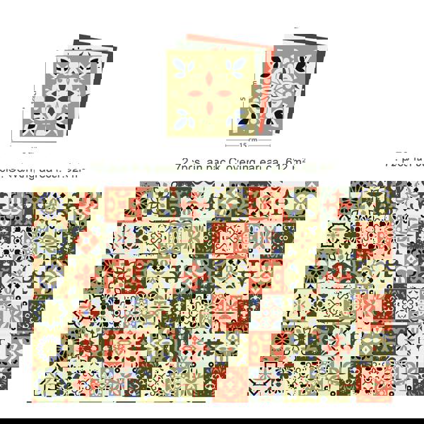 WT1564 - Bahia Burnt Orange and Beige Moroccan Wall Tile Sticker Set - 15 cm x 15 cm - 24 pcs