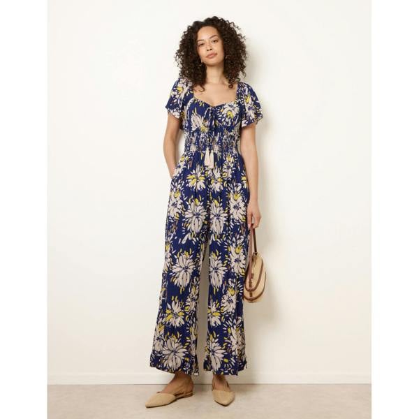 Blue Vanilla Shirred Waist Wide Leg Jumpsuit