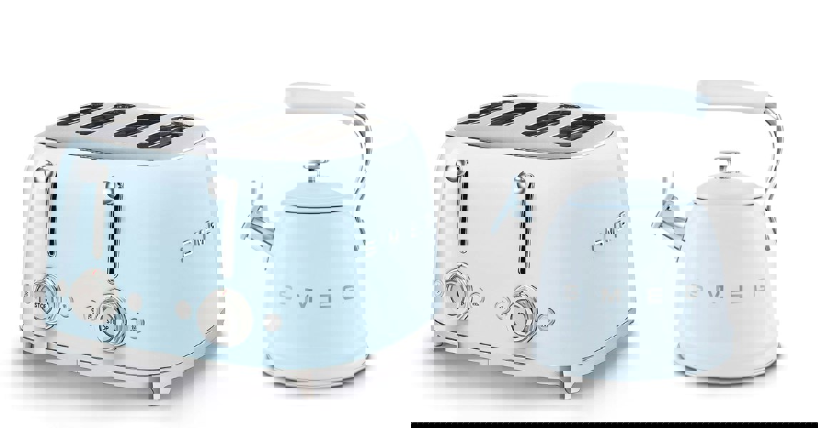 Smeg WKF01 Whistling Stovetop Kettle & TSF03 4-Slice Toaster Bundle