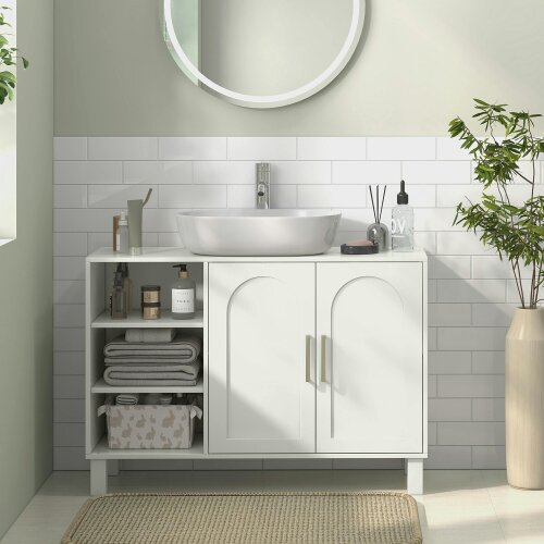 HOMCOM Freestanding Bathroom Sink Cabinet U-Shaped Cutout for Basin, Cream