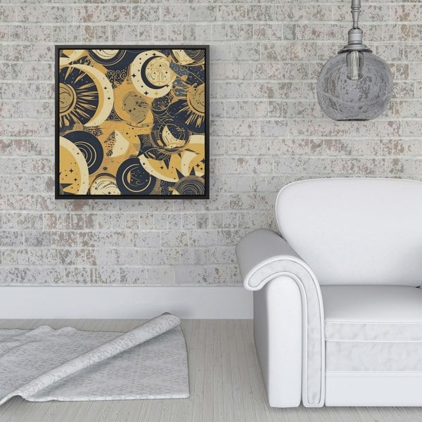 Warren Reed Blue Gold Moon and Sun Framed Canvas