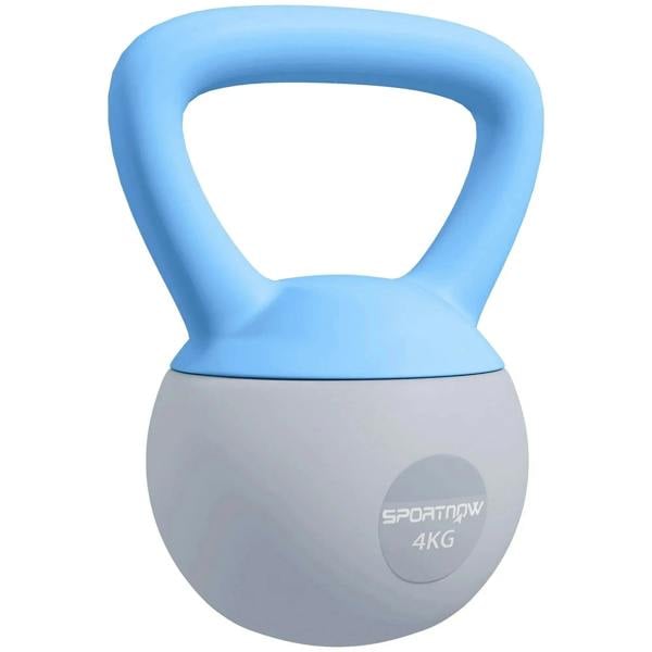 Soft 4 kg kettlebell with non-slip handle, light blue and grey