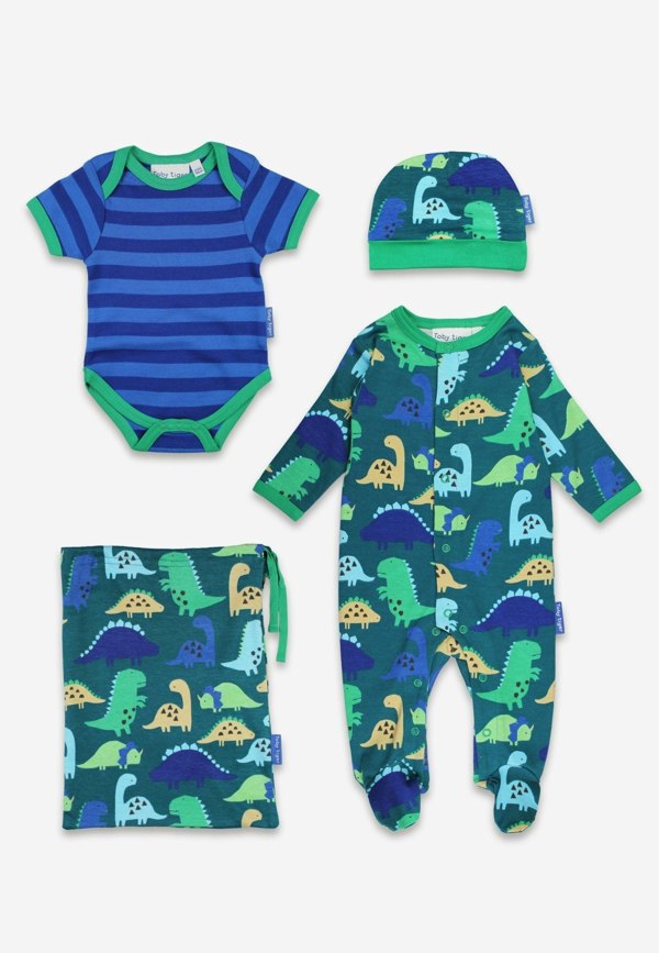 Toby Tiger Organic Tonal Dinosaur Print Baby Gift Set