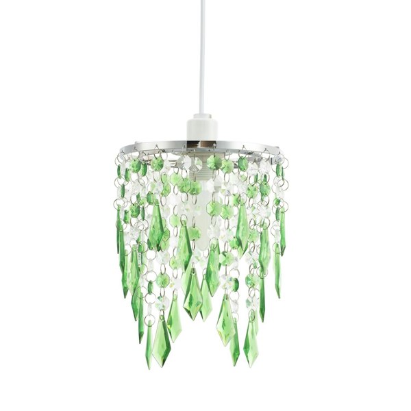 Modern Waterfall Design Pendant Shade with Clear/Emerald Acrylic Drops and Beads Image 2