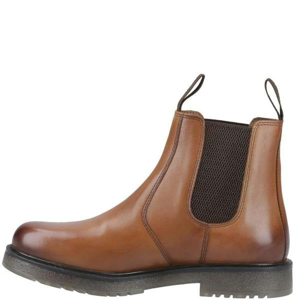 Amblers Wells Mens Pull On Leather Chelsea Dealer Ankle Boots, brown leather ankle boots with elastic side panels and pull tabs for easy wear.