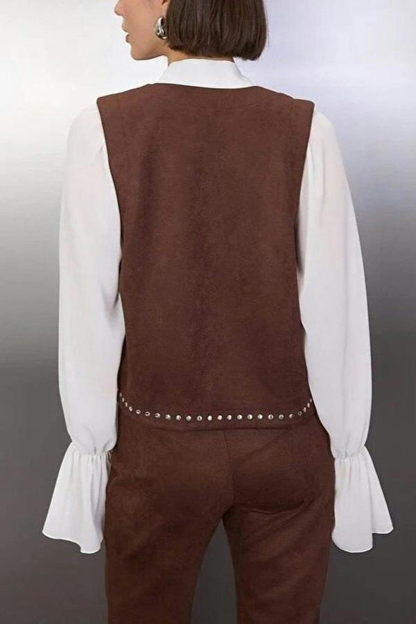WOVCOR Knit Suede Vest with Troc Detail