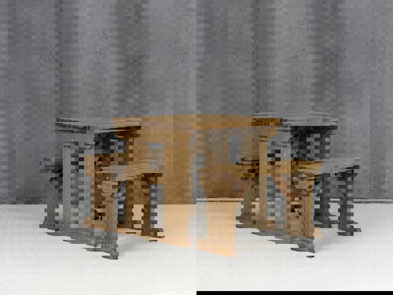 Aspen Rounded Picnic Table and Benches Set - Rustic Finish Wooden Outdoor Dining Set for Gardens and Patios