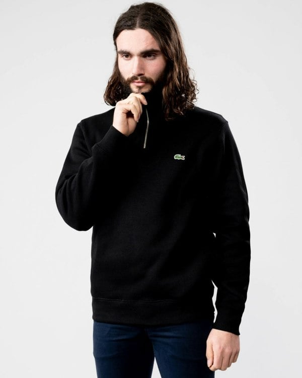 Lacoste Mens Zippered Stand-Up Collar Cotton Sweatshirt - Black 031