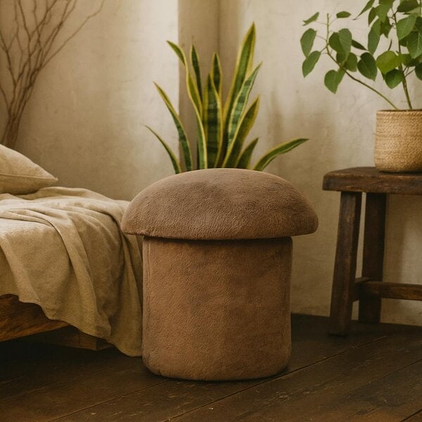 Wyld Haus Pont Aven Grey Faux Fur Mushroom Footstool