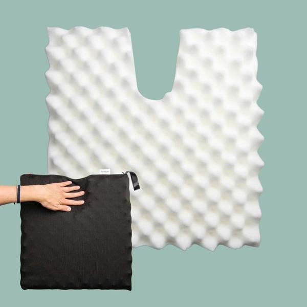 Sero Pressure Cushion Coccyx Cut Out - For tailbone pain and coccydynia. Discreet stretch cover available in different sizes and thicknesses. Handmade in the UK. 2 year guarantee.