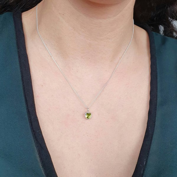 Mini Heart Silver Peridot August Birthstone Necklace