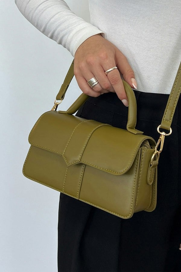 SVNX Small Crossbody Hard Top Handle Bag in Olive