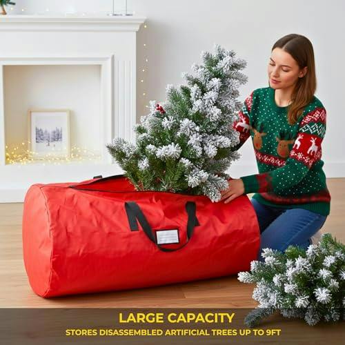 136 x 53cm Christmas Tree Storage Bag, Red Polypropylene with Sturdy Carry Handles image 5
