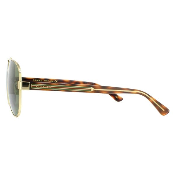 Gucci Sunglasses GG0528S 009 Gold and Havana Crystal Green